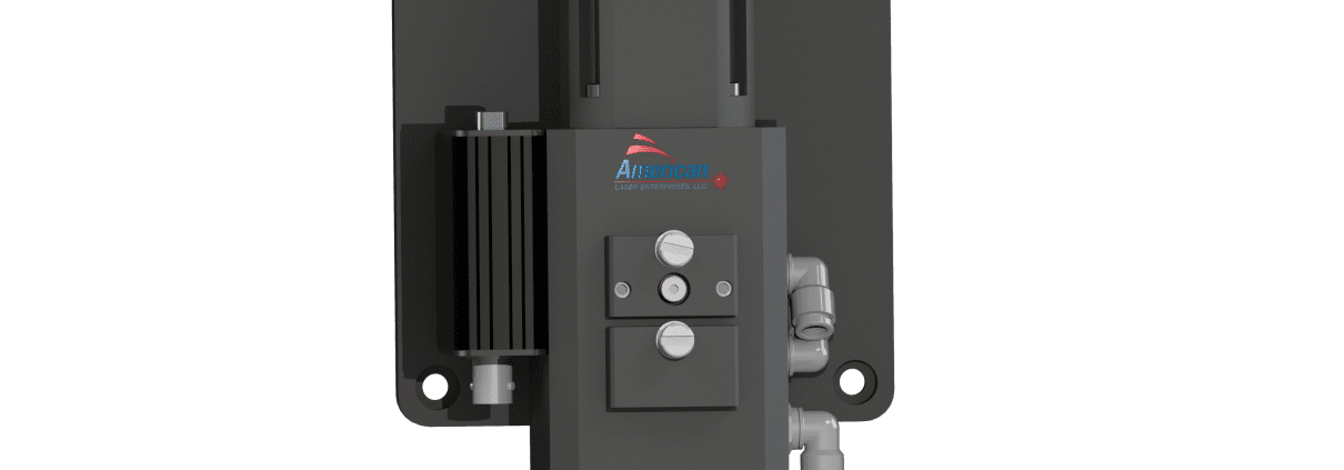 Industrial laser marking system on a wall.